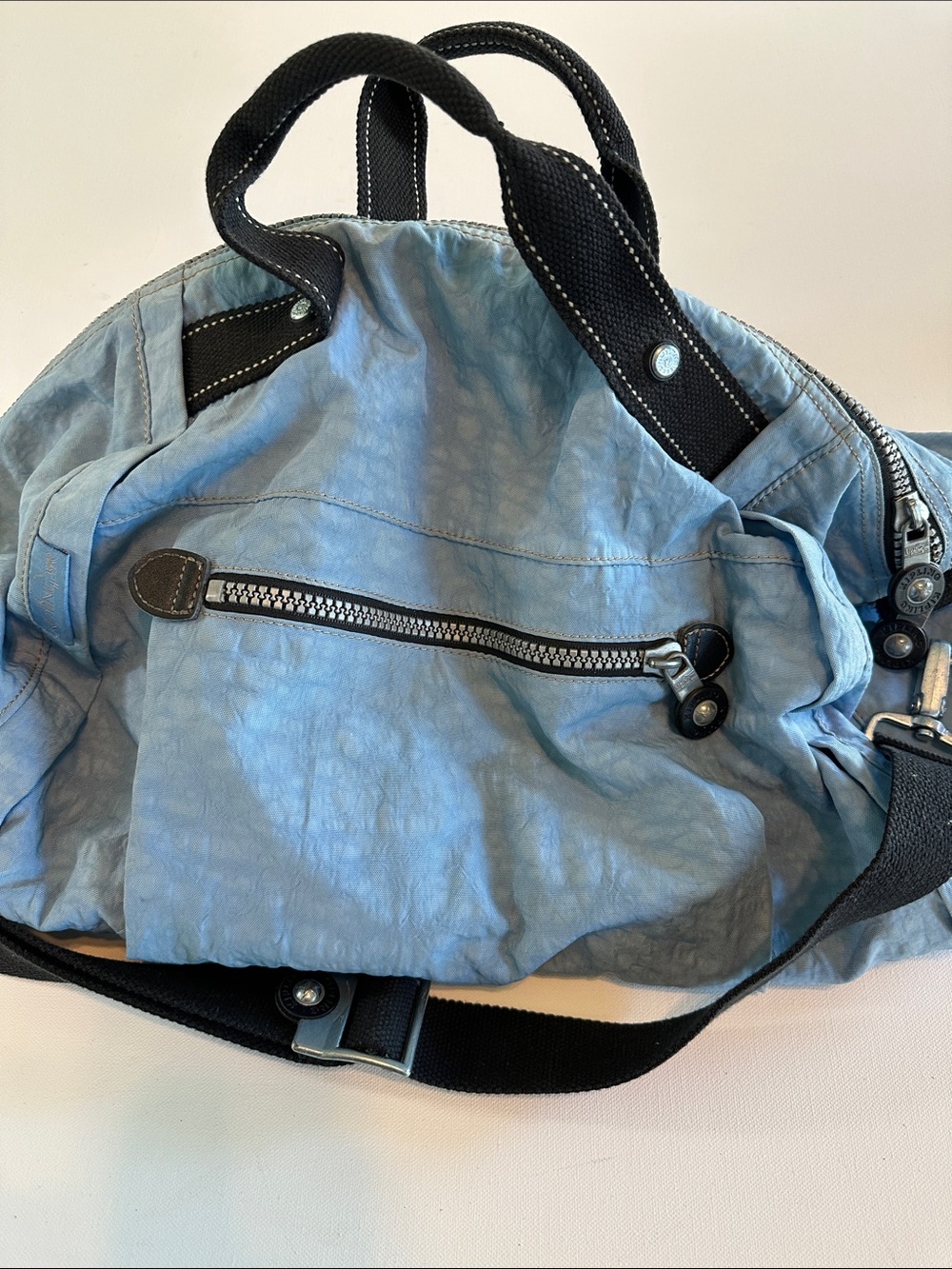 Kipling Light Blue Nylon Duffel with Black Trim